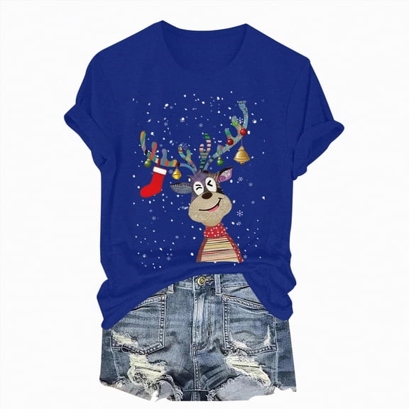 Towmus Christmas Shirts for Women Crew Neck Graphic Tee Tops Xmas Holiday T-Shirt