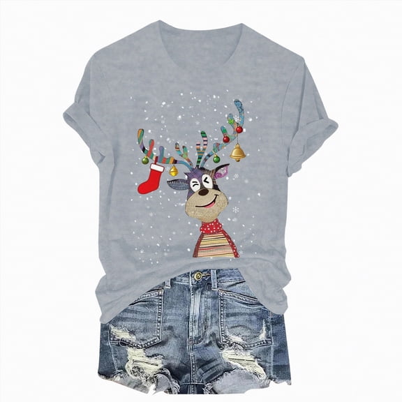 Towmus Christmas Shirts for Women Crew Neck Graphic Tee Tops Xmas Holiday T-Shirt