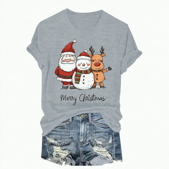 Towmus Christmas Shirts for Women Cute Graphic Tee Tops Casual Xmas Holiday Short Sleeve