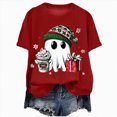 thumbnail image 1 of Towmus Christmas Shirts for Women Fashion Round Neck Short Sleeve Halloween Clothes Fall T-Shirts Graphic Holiday Tops, Red, 3XL, 1 of 6