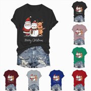 Towmus Christmas Shirts for Women Funny Merry Xmas Holiday Short Sleeve Casual Graphic Tee Tops