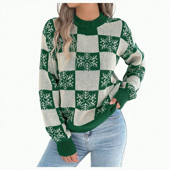 Towmus Christmas Sweaters for Women Casual Crewneck Long Sleeve Floral Print Sweatshirt Knit Pullover Sweater Tops