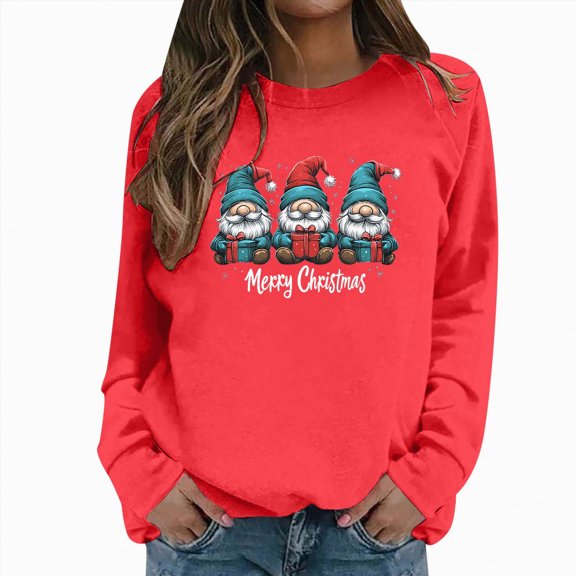 Towmus Christmas Sweatshirt Funny Santa Print Casual Sweatshirts Women Fall Graphic Pullover Tops