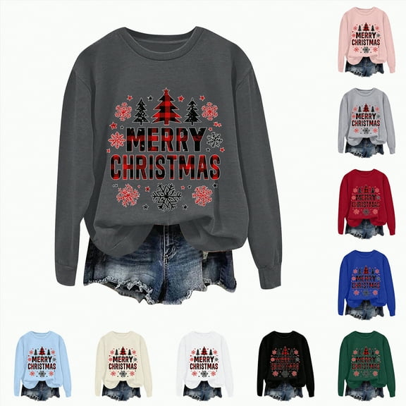 Towmus Christmas Sweatshirt Women Merry And Bright Christmas Pullover Shirt Patch Color Xmas Gift Holiday Tops