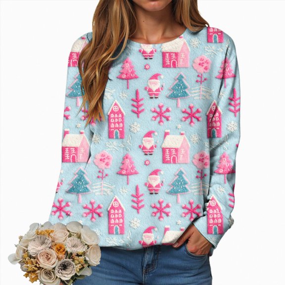 Towmus Christmas Sweatshirts Women Crewneck Long Sleeve Casual Graphic Sweatshirt Oversized Pullover Tops