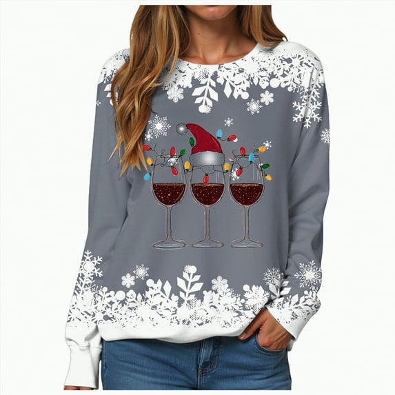 Towmus Christmas Sweatshirts for Women Cute Santas Hat Graphic Long Sleeve Raglan Holiday Baseball Pullover Tops