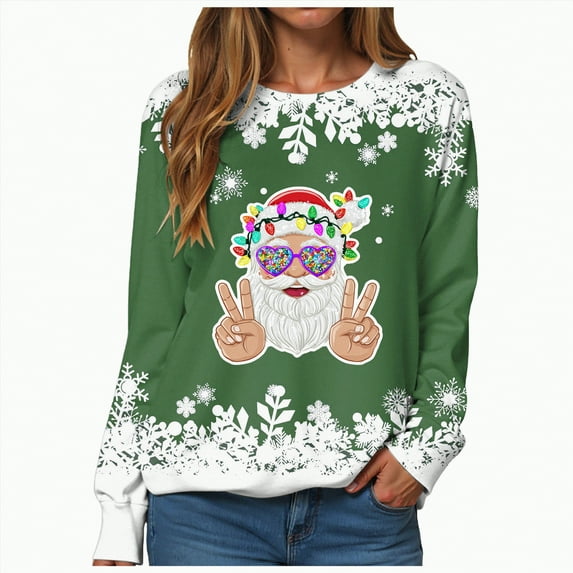 Towmus Christmas Sweatshirts for Women Plus Size Christmas Graphic Crewneck Sweatshirt Casual Snowflake Pullover Tops