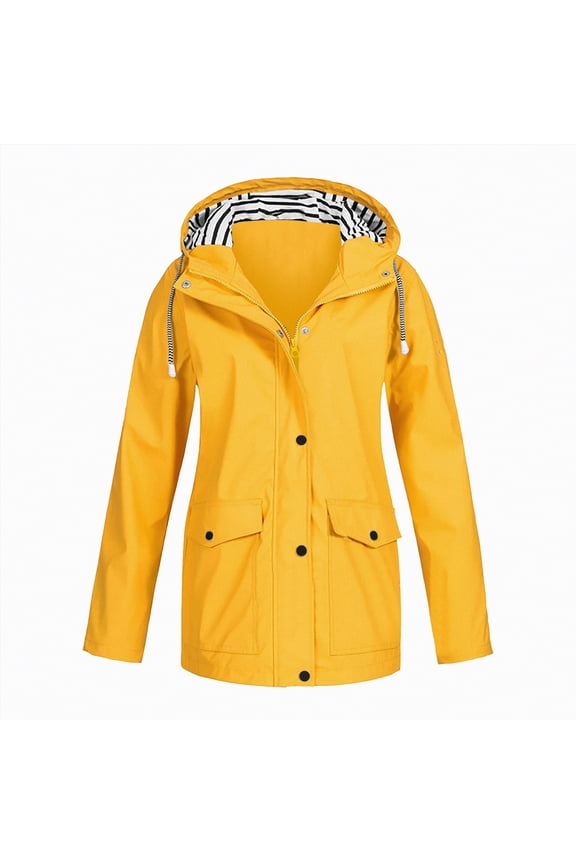 Coat Women Solid Rain Jacket Outdoor Plus Size Waterproof Hooded Raincoat Windproof Loose With Pocket