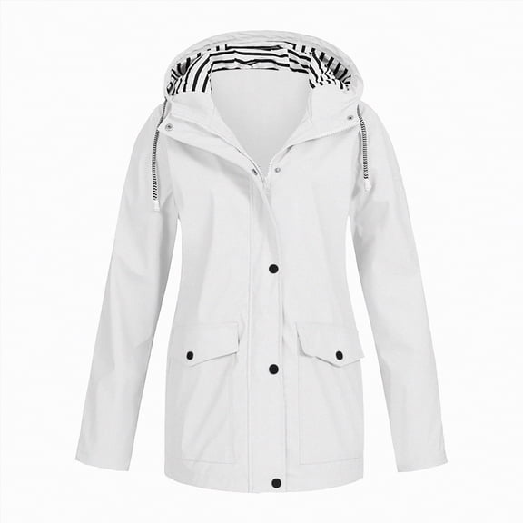 Towmus Coat Women Solid Rain Jacket Outdoor Plus Size Waterproof Hooded Raincoat Windproof Loose With Pocket