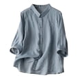 thumbnail image 1 of Towmus Cotton Linen Blouse Shirts for Womens V Neck Long Sleeve Shirts Button Up Tunic Blouse Casual Loose High Low Tops, 1 of 6