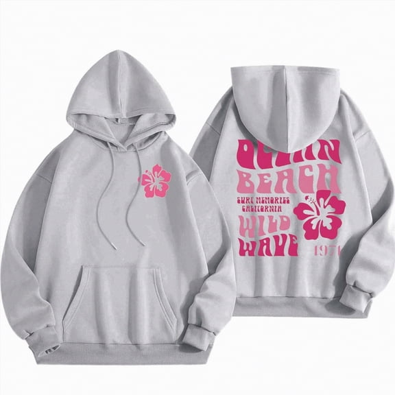 Towmus Cute Pink Flower Hoodie for Woman Preppy Sweatshirts Trendy Puff Print Letter Graphic Hoodies Casual Pullover Tops