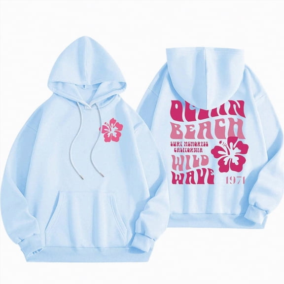 Towmus Cute Pink Flower Hoodie for Woman Preppy Sweatshirts Trendy Puff Print Letter Graphic Hoodies Casual Pullover Tops