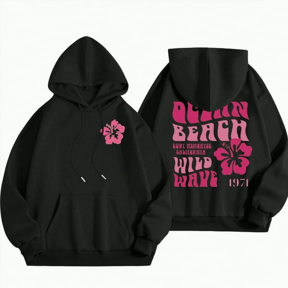 Towmus Cute Pink Flower Hoodie for Woman Preppy Sweatshirts Trendy Puff Print Letter Graphic Hoodies Casual Pullover Tops
