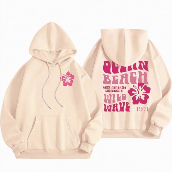 Towmus Cute Pink Flower Hoodie for Woman Preppy Sweatshirts Trendy Puff Print Letter Graphic Hoodies Casual Pullover Tops