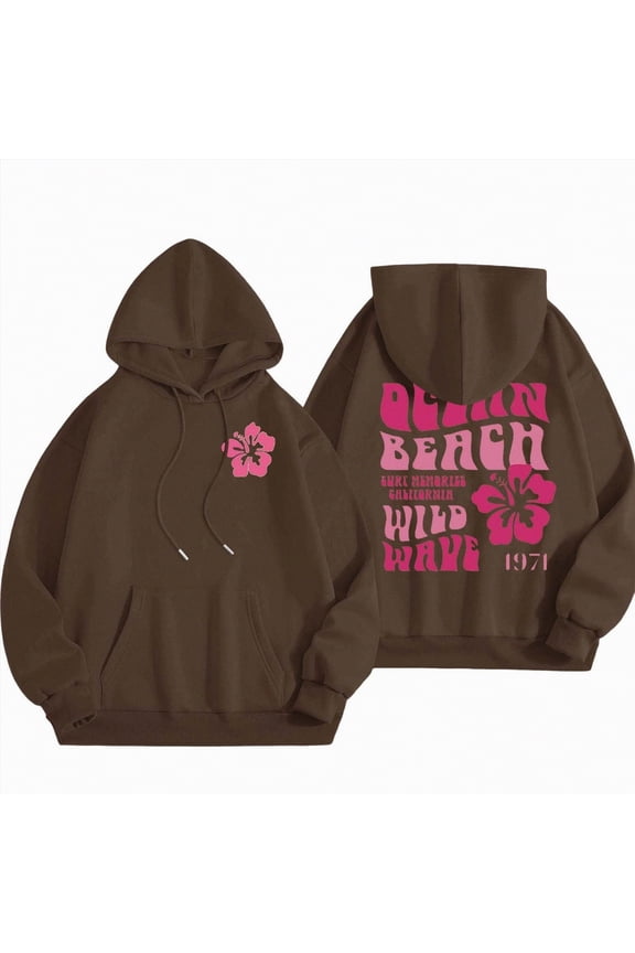 Cute Pink Flower Hoodie for Woman Preppy Sweatshirts Trendy Puff Print Letter Graphic Hoodies Casual Pullover Tops