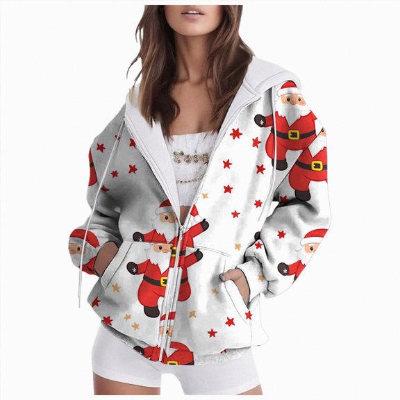 Towmus Fall Clothes for Women Snowflake Print Graphic Xmas 2025 Zip Up Long Sleeve Hooded Sweatshirts Drawstring Winter Coat