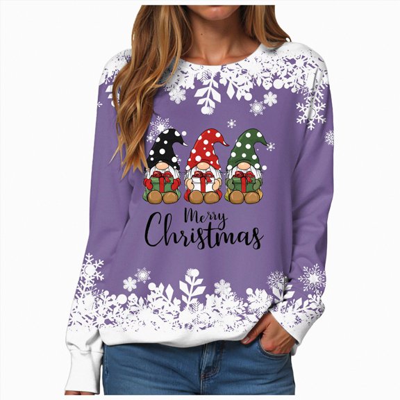 Towmus Fall Sweatshirts for Women Print Long Sleeve Christmas Graphic Sweatshirt Holiday Tops