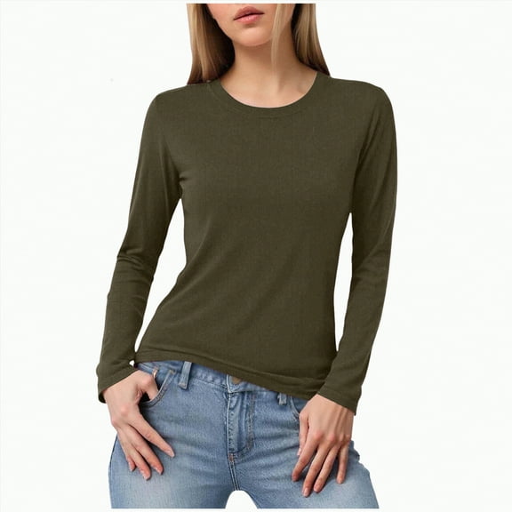 Towmus Fitted Long Sleeve Shirts for Women Casual Basic Tops Crewneck Stretch Tight Tees Shirts