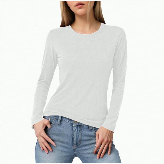 Towmus Fitted Long Sleeve Shirts for Women Casual Basic Tops Crewneck Stretch Tight Tees Shirts