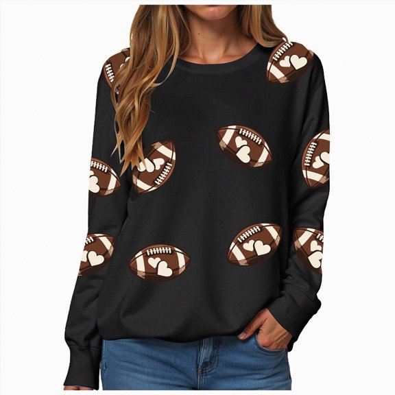 Towmus Football Sweatshirt For Women Rugby Graphic Print Sunday Casual Long Sleeve Crewneck Fall Pullover