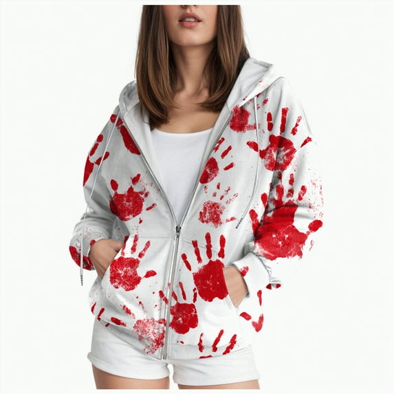Towmus Full Zip-up Hoodies Sweatshirts for Women Halloween Outwear Drawstring Oversized Casual Sweatshirts with Pocket
