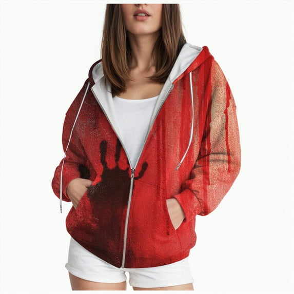 Towmus Full Zip-up Hoodies Sweatshirts for Women Halloween Outwear Drawstring Oversized Casual Sweatshirts with Pocket