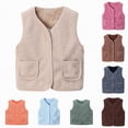 thumbnail image 1 of Towmus Girls Fleece Vest Sleeveless Button Down Sherpa Jacket Cute Solid Color Outerwear with Pockets for Toddler & Kids, White, 9-13 Years, 1 of 6