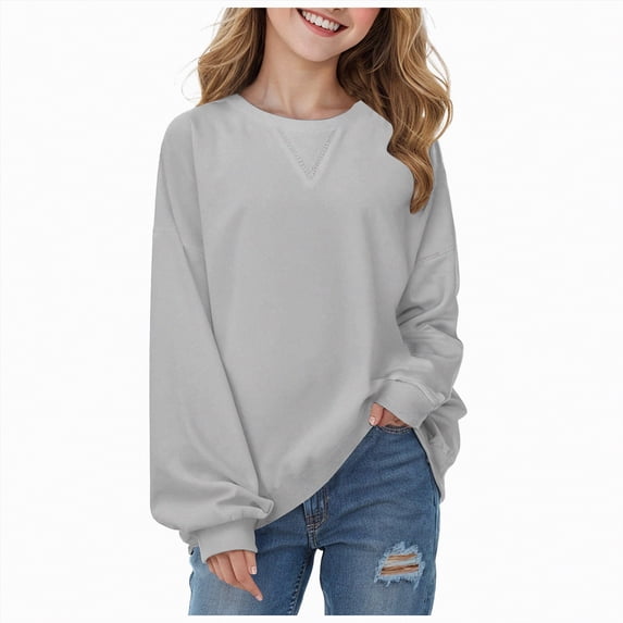 Towmus Girls Pullover Sweatshirt Fall Oversized Crewneck Casual Long Sleeve Solid Color Sweatshirts Basic Pullover Tops 14 Years