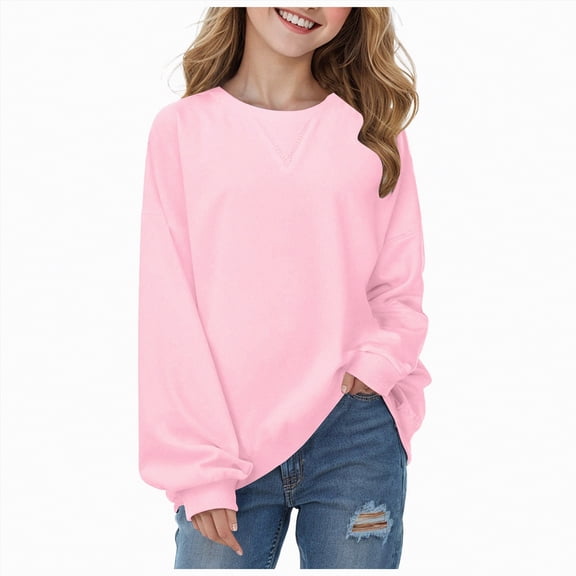 Towmus Girls Pullover Sweatshirt Fall Oversized Crewneck Casual Long Sleeve Solid Color Sweatshirts Basic Pullover Tops 14 Years