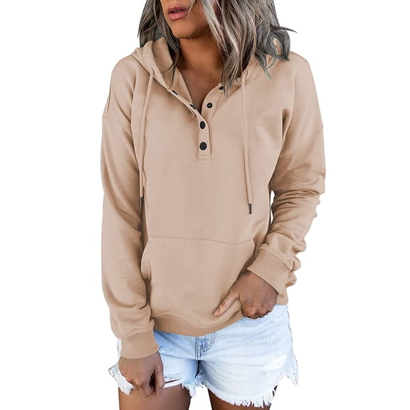 Towmus Half Boutton Womens Hoodies Drawstring Hooded Sweatshirts for Woman With Pocket