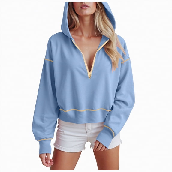 Towmus Half Zip Long Sleeve Sweatshirts Lapel Zipper Sweatshirt Drawstring Loose Pullover Tops with Pockets