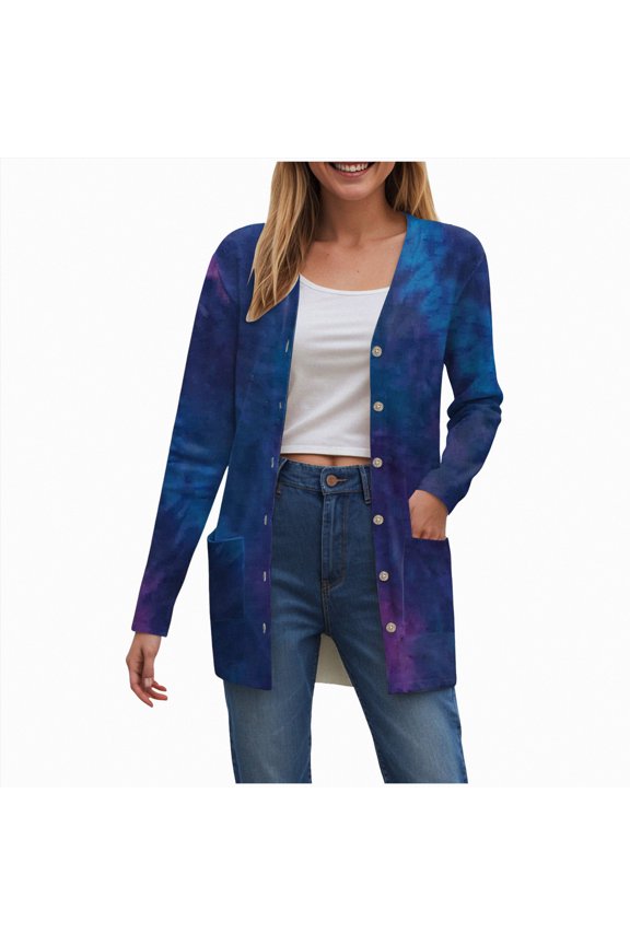 Halloween Cardigan For Women Summer Fall Oversized Tie-Dye Long Sleeve Open Front Cardigans Coat with Pockets