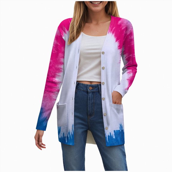 Towmus Halloween Cardigan For Women Summer Fall Oversized Tie-Dye Long Sleeve Open Front Cardigans Coat with Pockets