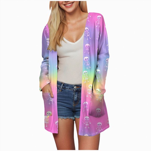 Towmus Halloween Cardigan Jacket Cute Pumpkin Open Front Jacket Coat Casual Fashion Outerwear Long Sleeve Outerwear with Pockets