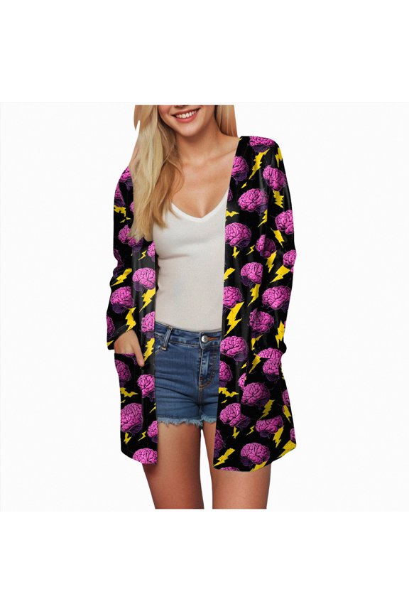 Halloween Cardigan Jacket Cute Pumpkin Open Front Jacket Coat Casual Fashion Outerwear Long Sleeve Outerwear with Pockets