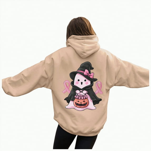 Towmus Halloween Ghost Hooded Sweatshirts for Women Colorful Personalized Cartoon Pumpkin-Sweatshirt Girls Graphic Long Sleeve Streetwear