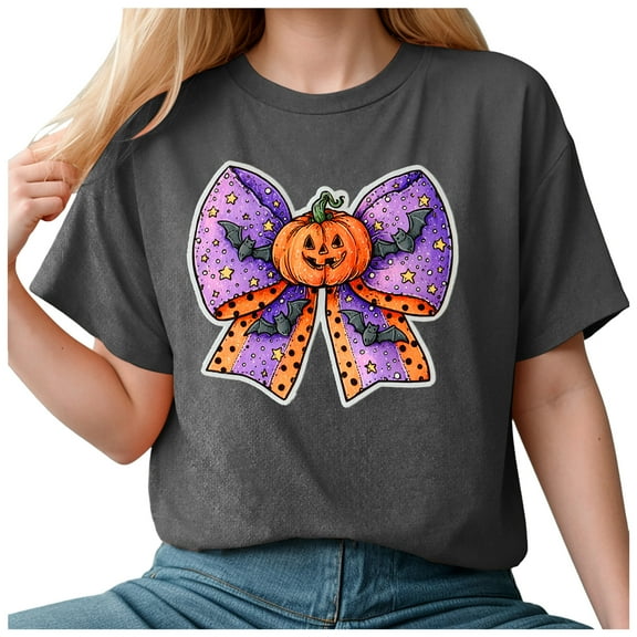 Towmus Halloween Shirt Women Funny Pumpkin Printed Cute Tees Graphic Tops Fall T-Shirts Gift