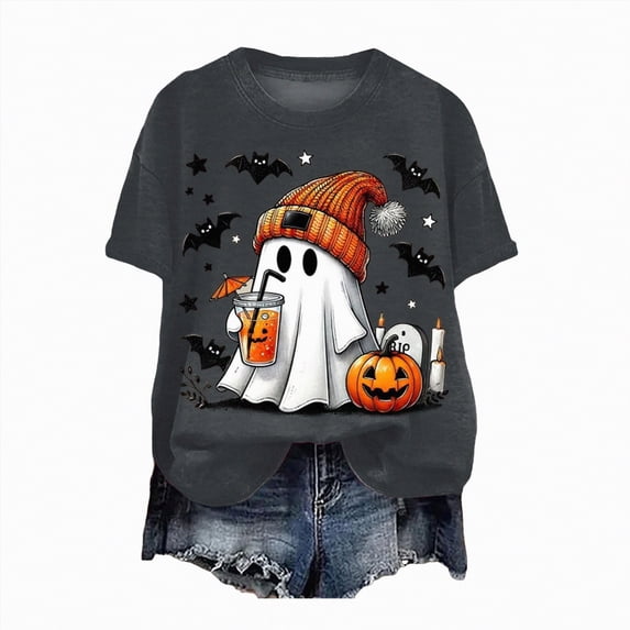 Towmus Halloween Shirt for Women Graphic T-shirt Casual Crew Neck Short Sleeve Tee Tops