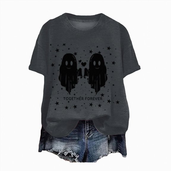 Towmus Halloween Shirts for Women Cute Ghost Shirt Fall Printed T-Shirt Casual Graphic Tees Y2K Short Sleeve Tops