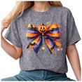 thumbnail image 1 of Towmus Halloween Shirts for Women Pumpkin Face Bow Graphic T Shirt Short Sleeve Funny Top Tees, 1 of 6