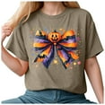 thumbnail image 1 of Towmus Halloween Shirts for Women Pumpkin Face Bow Graphic T Shirt Short Sleeve Funny Top Tees, 1 of 6