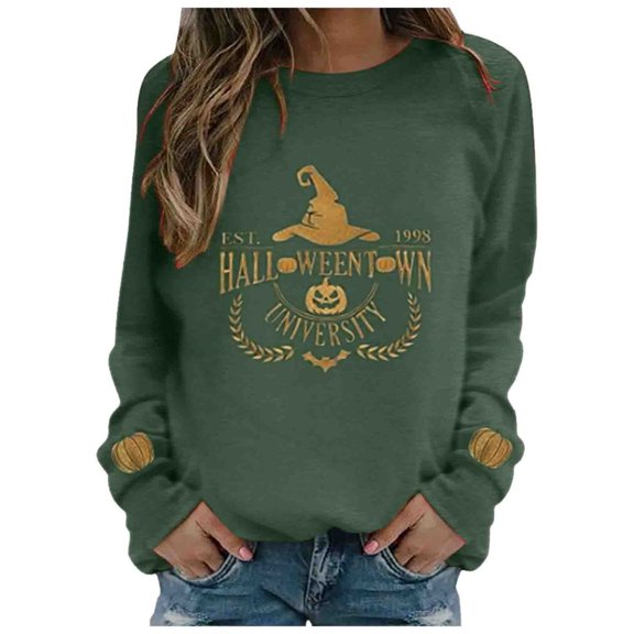 Towmus Halloween Shirts for Women Sweatshirt Cute Doll Graphic Pullover Tops Funny Novelty Pumpkin Print Crewneck Sweatshirts
