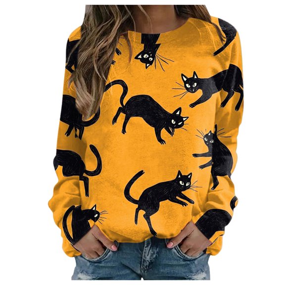 Towmus Halloween Shirts for Women Sweatshirt Cute Doll Graphic Pullover Tops Funny Novelty Pumpkin Print Crewneck Sweatshirts
