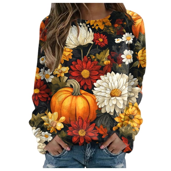 Towmus Halloween Shirts for Women Sweatshirt Cute Doll Graphic Pullover Tops Funny Novelty Pumpkin Print Crewneck Sweatshirts