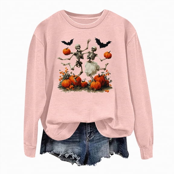 Towmus Halloween Sweatshirt Womens No Hood Casual Long Sleeve Round Neck Sweatshirts Ghost Printed Tops Sweatshirt for Women Loose Fit
