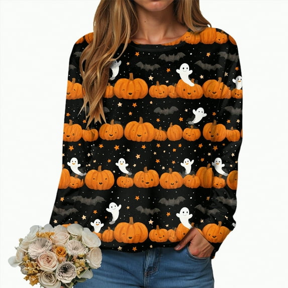 Towmus Halloween Sweatshirt for Women Casual Crewneck Long Sleeve Graphic Womens Sweatshirts