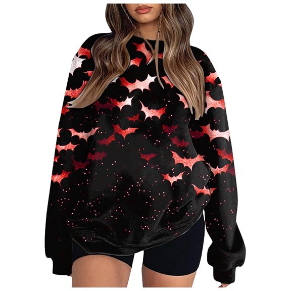Towmus Halloween Sweatshirt for Women Casual Long Sleeve Crewneck Pullover Tops Funny Graphic Pumpkin Cute Print Blouses