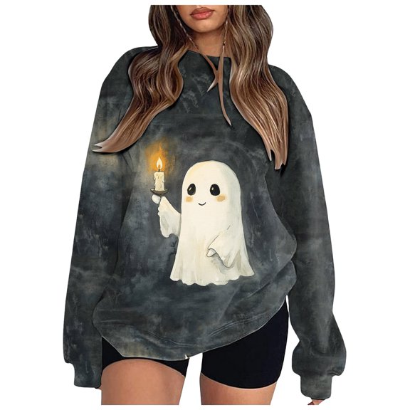 Towmus Halloween Sweatshirt for Women Casual Long Sleeve Crewneck Pullover Tops Funny Graphic Pumpkin Cute Print Blouses