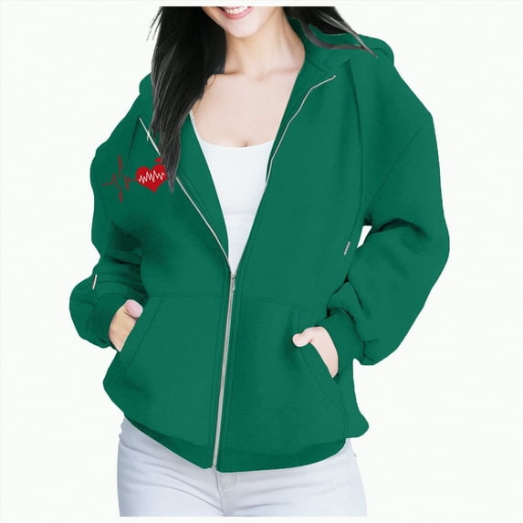 Towmus Halloween Sweatshirts Women's Casual Long Sleeve Electrocardiogram Print Full Zipper Loose Pullover Tops