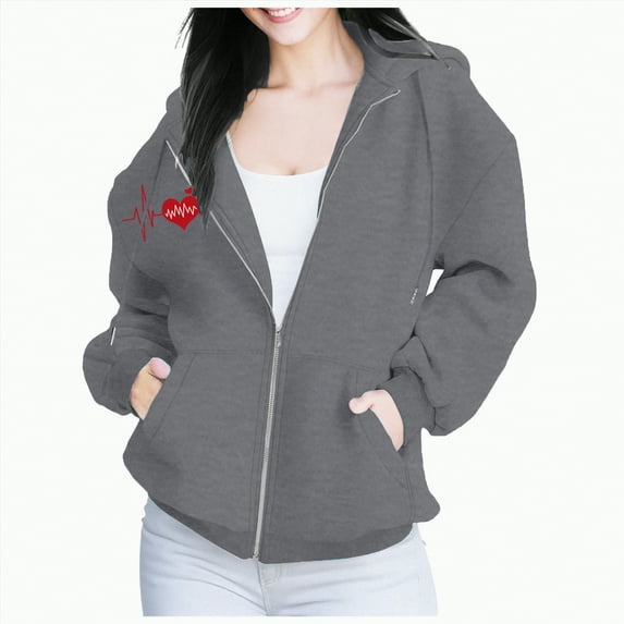 Towmus Halloween Sweatshirts Women's Casual Long Sleeve Electrocardiogram Print Full Zipper Loose Pullover Tops